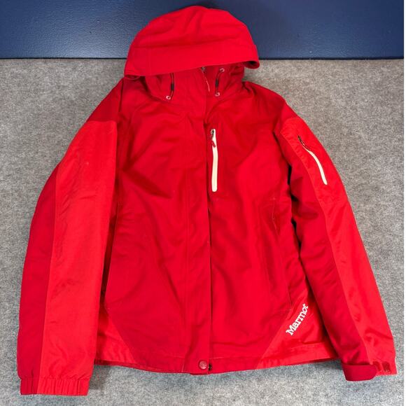Marmot MemBrain Jacket Mens Large Red Full Zip Hooded Ski Waterproof Outdoor - Picture 1 of 9